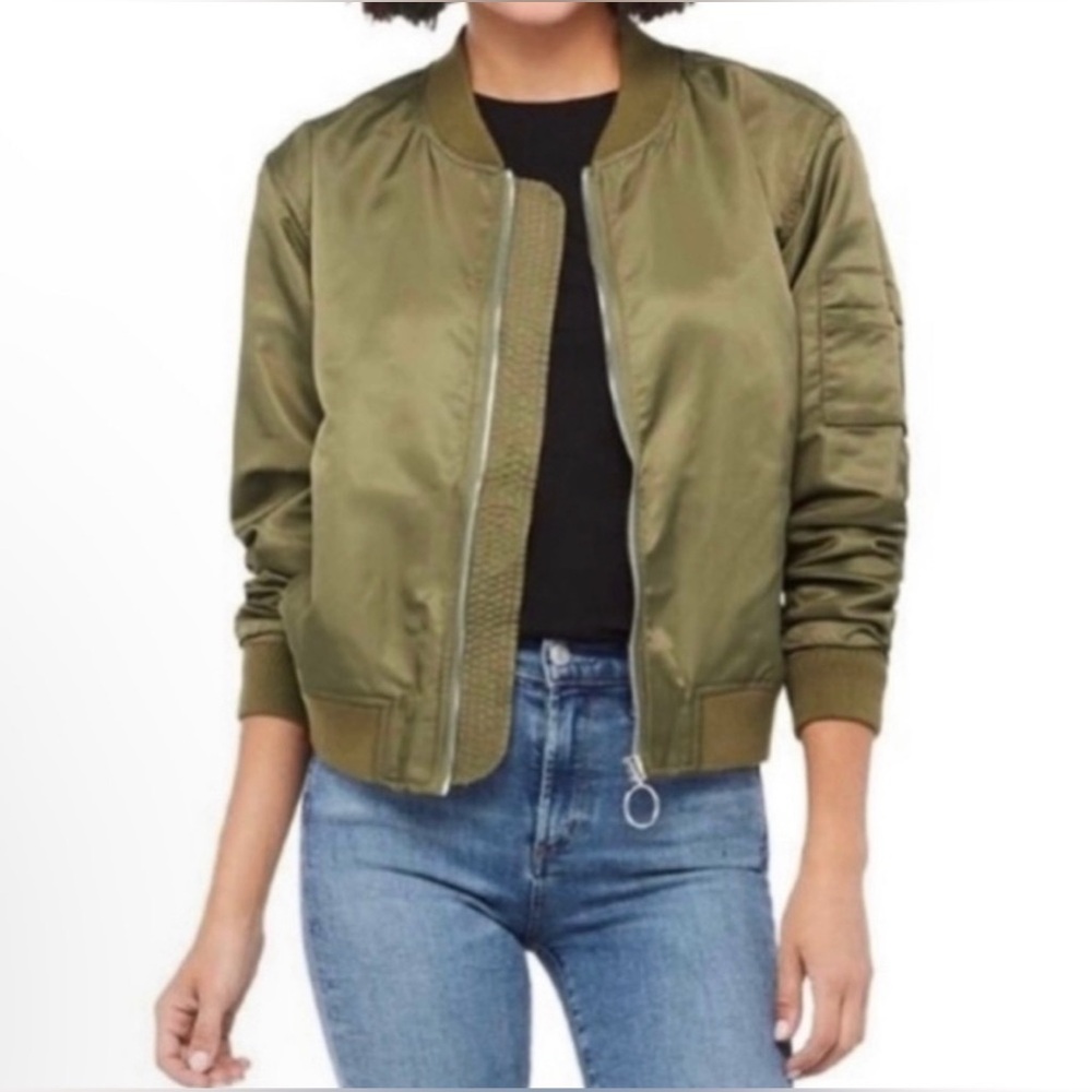 Good American | Women’s Hunter Green Front Zip Classic Bomber Jacket | Med (2)